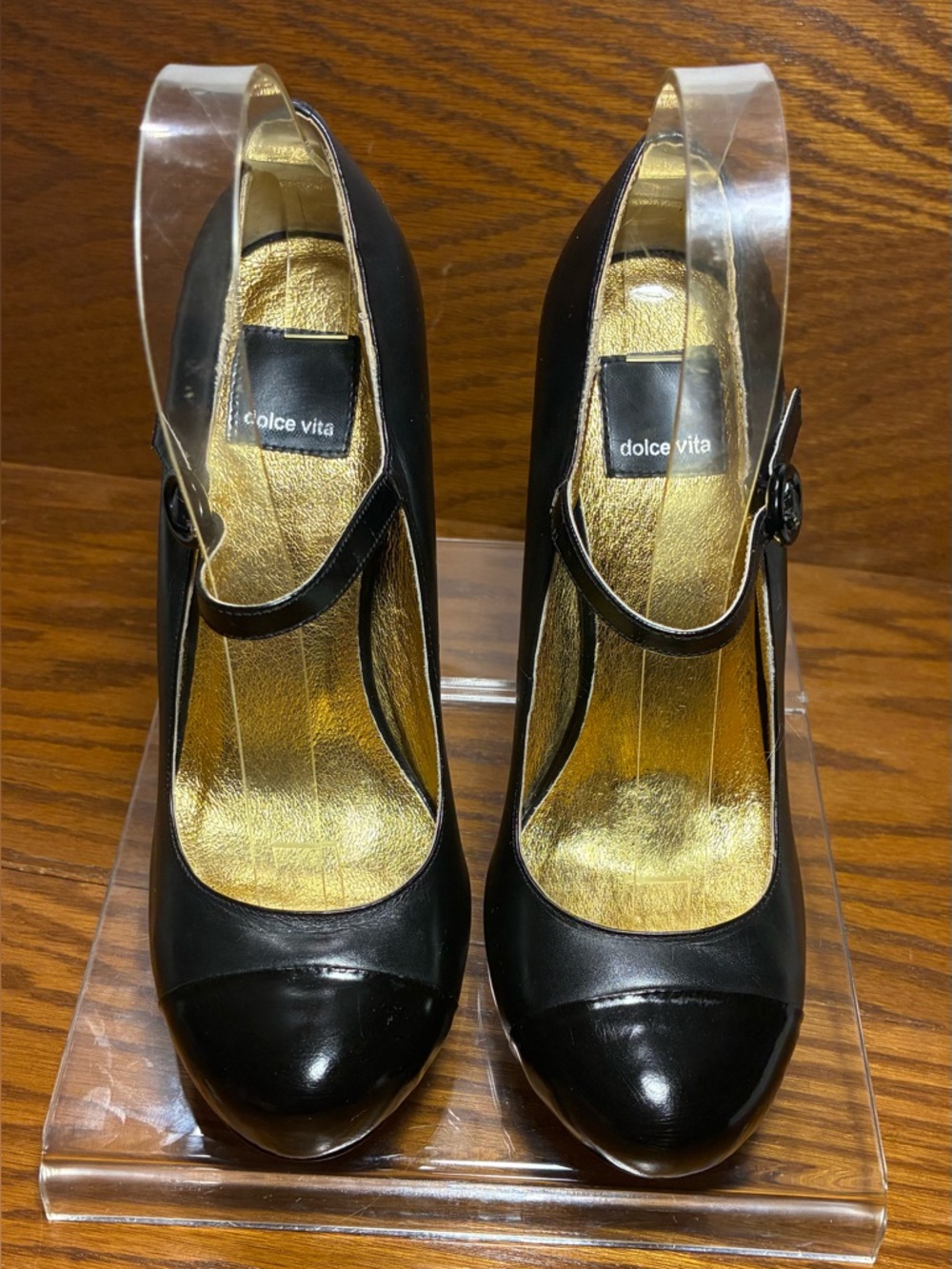 Dolce Vita Mary Jane Patent Accent Stiletto Heels Black Leather Size 7 - Picture 3 of 11